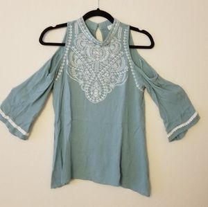 High neck cold shoulder blouse